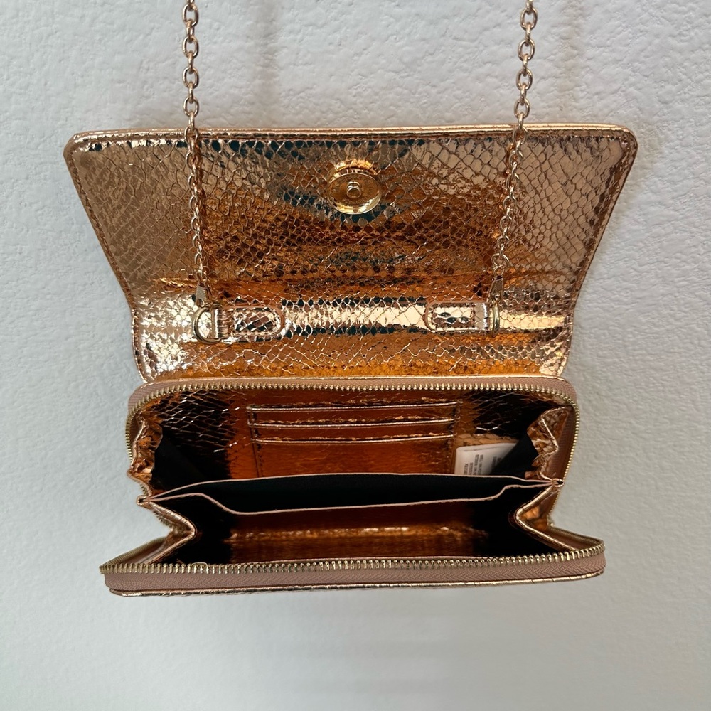 ☀️ ANTHROPOLOGY Rose Gold Metallic Chain Clutch Crossbody NWOT - Picture 5 of 14